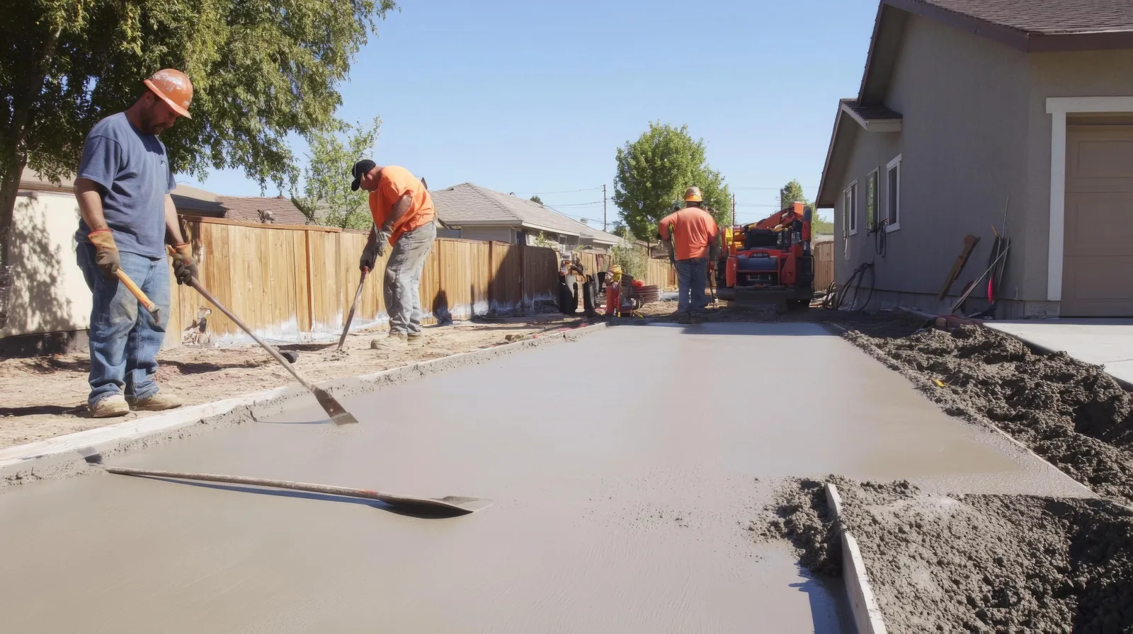 Smoothing a wet concrete driveway in Tampa