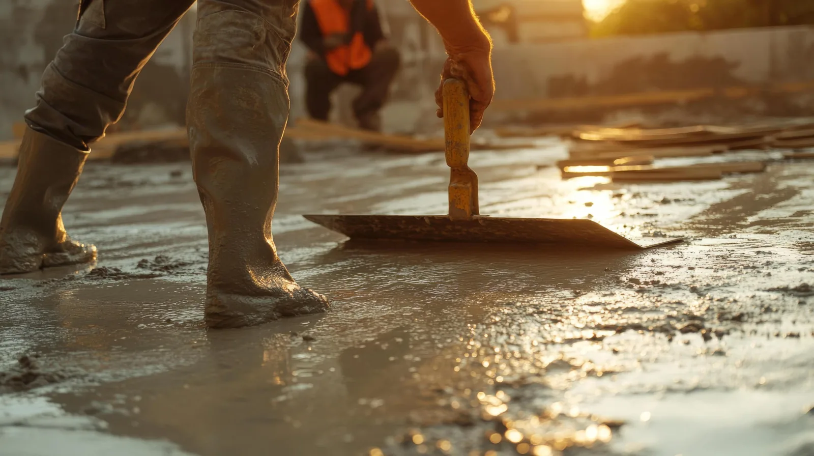 Troweling a decorative concrete surface in Tampa Bay